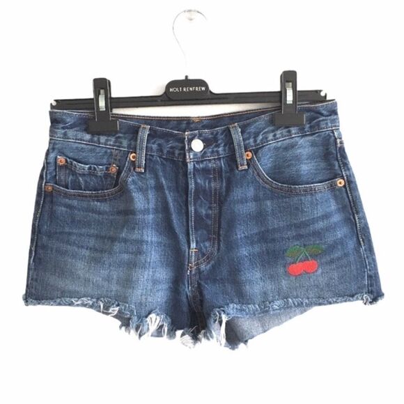 LEVI’S 501 High Rise Cherry Denim Shorts Blue 27 - Picture 1 of 10
